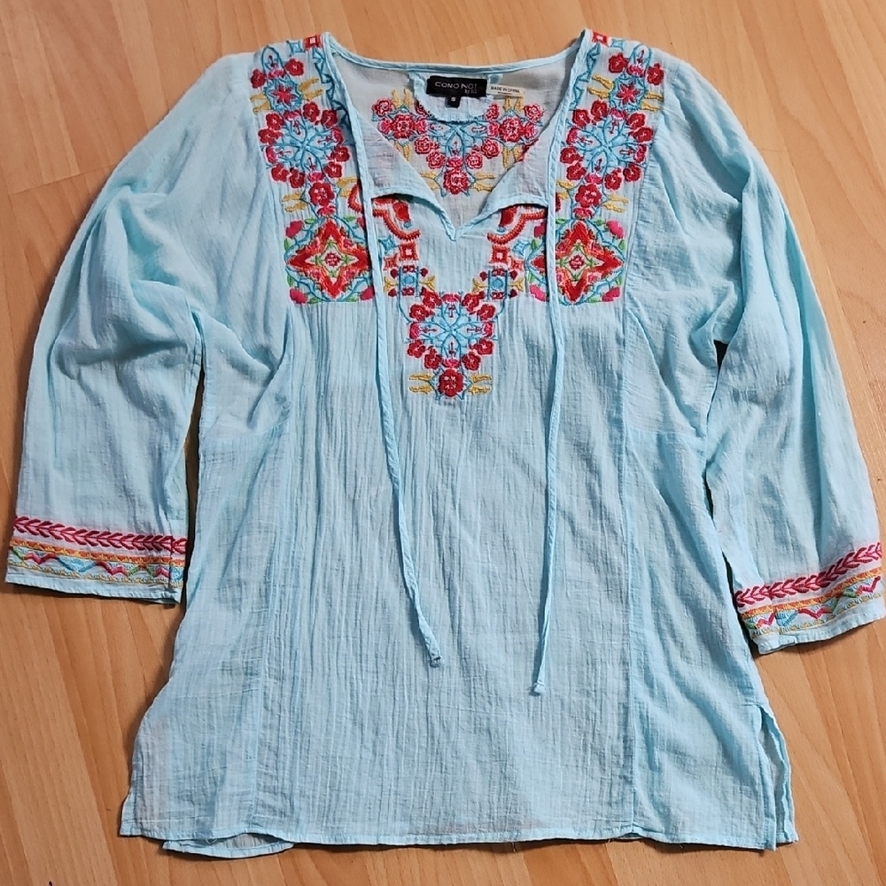 'Como No?' Turquoise Blue Boutique Boho Top